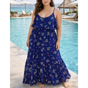 Peyton & Parker 1X Blue Floral Maxi Dress Resort Romantic Feminine Girl Era XXL